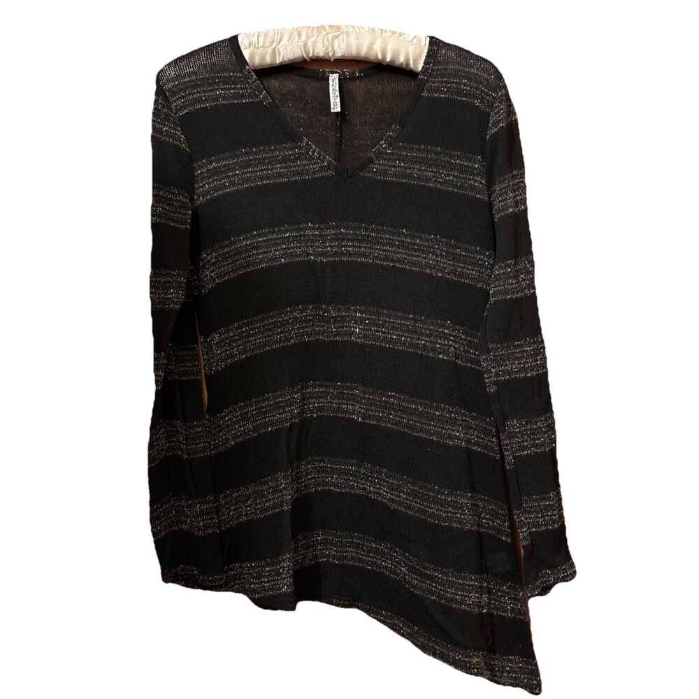 Flash Juniors Size S Black Metallic Tunic Long Sleeve Sweater Asymmetric Hem